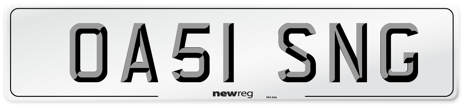OA51 SNG Number Plate from New Reg